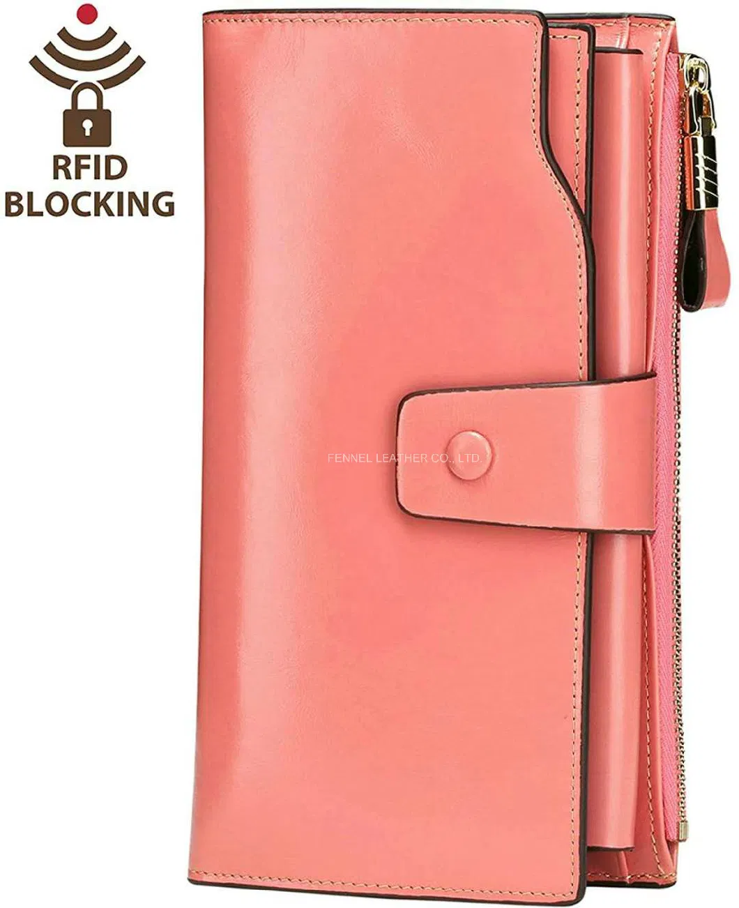 Manufacturer RFID Blocking High Classic Fashion Lady Purse Women Genuine Cow Leather Wallet with Credit Card Slot and Phone Pocket Multifunction Wallet (F5000)